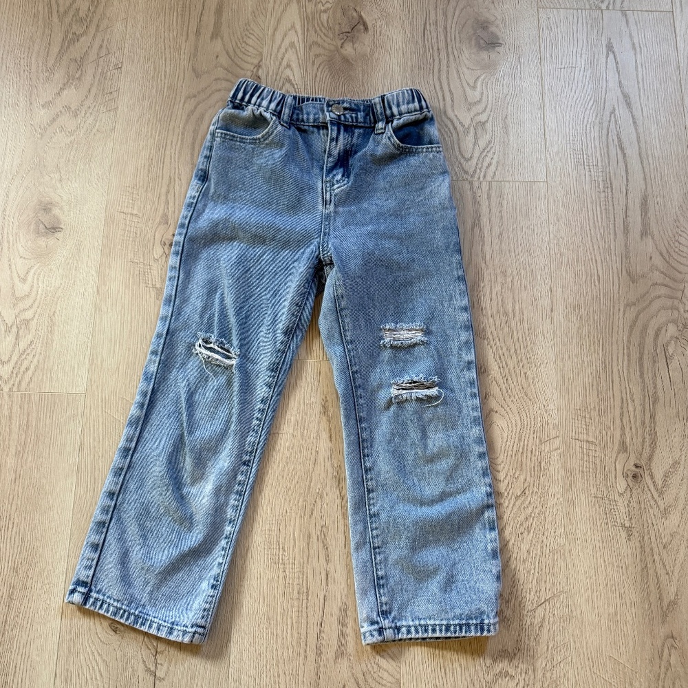 SHEIN Jeans Kids Girls Blue Distressed Straight Leg Denim Pants Sz.8